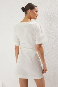 TRENDYOLMİLLA Ecru Weaving Cut Out Detailed Beach Mini Dress - Image 6