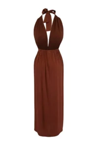 TRENDYOLMİLLA Brown Weaving Low-cut back Maxi Beach Dress - Image 5