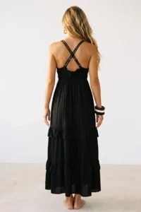 TRENDYOLMİLLA Black Weaving Shirred Maxi Beach Dress - Image 3