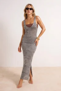 TRENDYOLMİLLA Black Knitwear Maxi Beach Dress - Image 3