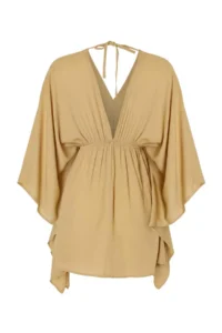 TRENDYOLMİLLA Light Khaki Weaving Shirred 100% Cotton Beach Mini Dress - Image 5