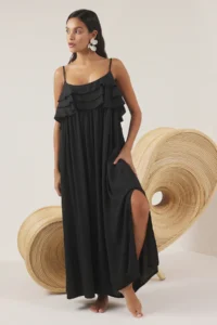 TRENDYOLMİLLA Black Weaving with flywheel Maxi Beach Dress - Image 2