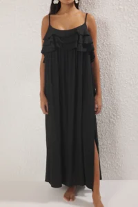 TRENDYOLMİLLA Black Weaving with flywheel Maxi Beach Dress - Image 3