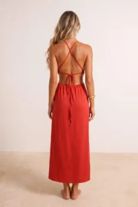 TRENDYOLMİLLA Red Weaving Cut Out Detailed Maxi Beach Dress - Image 3