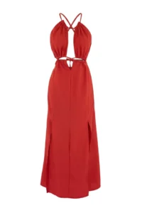 TRENDYOLMİLLA Red Weaving Cut Out Detailed Maxi Beach Dress - Image 4