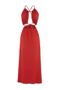 TRENDYOLMİLLA Red Weaving Cut Out Detailed Maxi Beach Dress - Image 5