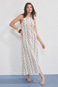 TRENDYOLMİLLA Geometric Patterned Knitting Maxi Beach Dress