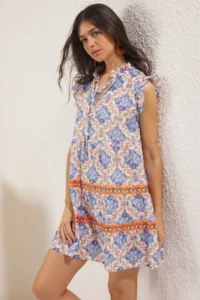 TRENDYOLMİLLA Tile Patterned Weaving striped 100% Cotton Beach Mini Dress
