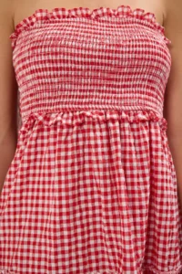 TRENDYOLMİLLA Red Plaid Weaving with flywheel Beach Mini Dress - Image 4