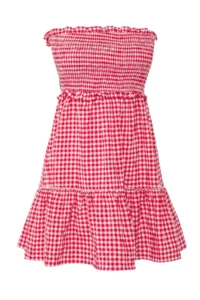 TRENDYOLMİLLA Red Plaid Weaving with flywheel Beach Mini Dress - Image 6