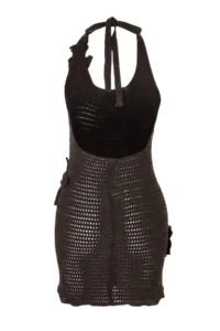 TRENDYOLMİLLA Brown Knitwear Floral Appliqued Beach Mini Dress - Image 5