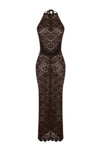 TRENDYOLMİLLA Brown Knitwear Low-cut back Maxi Beach Dress - Image 4