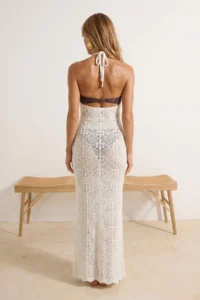 TRENDYOLMİLLA Ecru Knitwear Low-cut back Maxi Beach Dress - Image 3