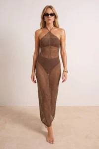 TRENDYOLMİLLA Brown Knitwear Maxi Beach Dress - Image 3