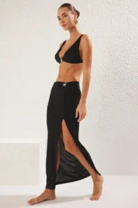 TRENDYOLMİLLA Black Knitting Accessory Detailed Maxi Beach Skirt - Image 3