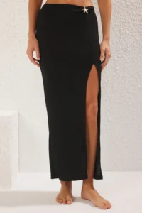 TRENDYOLMİLLA Black Knitting Accessory Detailed Maxi Beach Skirt - Image 4