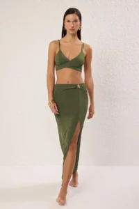 TRENDYOLMİLLA Khaki Knitting Accessory Detailed Maxi Beach Skirt