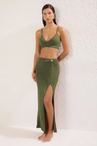 TRENDYOLMİLLA Khaki Knitting Accessory Detailed Maxi Beach Skirt - Image 2