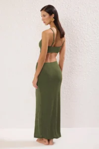 TRENDYOLMİLLA Khaki Knitting Accessory Detailed Maxi Beach Skirt - Image 4