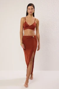TRENDYOLMİLLA Brick Red Knitting Accessory Detailed Maxi Beach Skirt