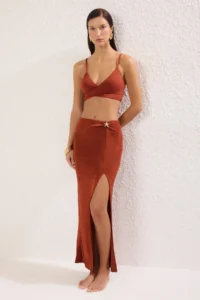 TRENDYOLMİLLA Brick Red Knitting Accessory Detailed Maxi Beach Skirt - Image 2
