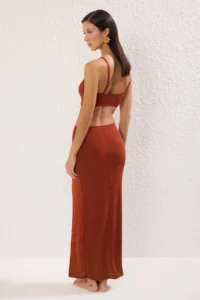 TRENDYOLMİLLA Brick Red Knitting Accessory Detailed Maxi Beach Skirt - Image 4