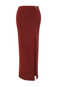 TRENDYOLMİLLA Brick Red Knitting Accessory Detailed Maxi Beach Skirt - Image 5