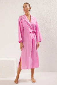 TRENDYOLMİLLA Pink Weaving 100% Cotton Maxi Beach Kimono&Kaftan