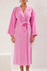 TRENDYOLMİLLA Pink Weaving 100% Cotton Maxi Beach Kimono&Kaftan - Image 3