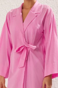 TRENDYOLMİLLA Pink Weaving 100% Cotton Maxi Beach Kimono&Kaftan - Image 4