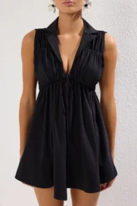 TRENDYOLMİLLA Black Knitting Shirred Beach Mini Kimono&Kaftan - Image 3