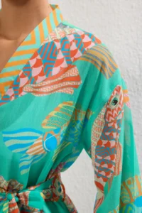TRENDYOLMİLLA Su Six Patterned Weaving slit 100% Cotton Maxi Beach Belted Kimono&Kaftan - Image 4