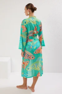 TRENDYOLMİLLA Su Six Patterned Weaving slit 100% Cotton Maxi Beach Belted Kimono&Kaftan - Image 5