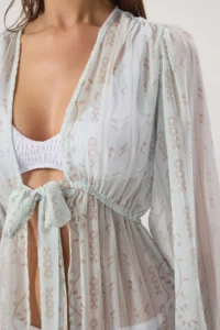 TRENDYOLMİLLA flower patterned Weaving Shirred Maxi Beach Kimono&Kaftan - Image 4