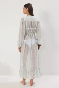 TRENDYOLMİLLA flower patterned Weaving Shirred Maxi Beach Kimono&Kaftan - Image 5