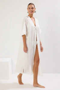 TRENDYOLMİLLA Ecru Weaving Maxi Beach Kimono&Kaftan - Image 3