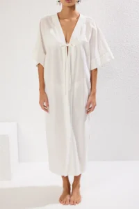 TRENDYOLMİLLA Ecru Weaving Maxi Beach Kimono&Kaftan - Image 4