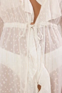 TRENDYOLMİLLA Ecru Weaving with flywheel Midi Beach Kimono&Kaftan - Image 3