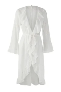 TRENDYOLMİLLA Ecru Weaving with flywheel Midi Beach Kimono&Kaftan - Image 5