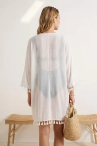 TRENDYOLMİLLA Ecru Weaving Tassel Beach Mini Kimono&Kaftan - Image 2