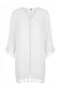 TRENDYOLMİLLA Ecru Weaving Tassel Beach Mini Kimono&Kaftan - Image 3