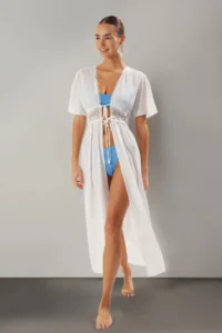 TRENDYOLMİLLA WHITE Weaving Lace Maxi Beach Kimono&Kaftan - Image 3