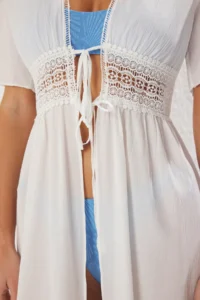 TRENDYOLMİLLA WHITE Weaving Lace Maxi Beach Kimono&Kaftan - Image 4