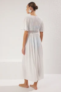 TRENDYOLMİLLA WHITE Weaving Lace Maxi Beach Kimono&Kaftan - Image 5