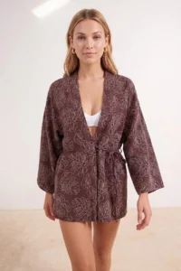 TRENDYOLMİLLA Brown Weaving Beach Mini Kimono&Kaftan - Image 2