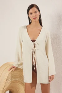 TRENDYOLMİLLA Beige Weaving Beach Mini Kimono&Kaftan - Image 3