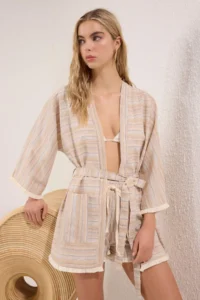 TRENDYOLMİLLA Striped Weaving Tassel Beach Mini Belted Kimono&Kaftan - Image 2