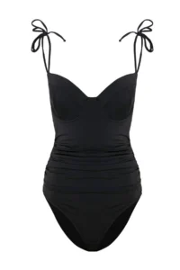 TRENDYOLMİLLA Black Balkonet Drapeli Binding Detailed Regular Swimsuit - Image 4