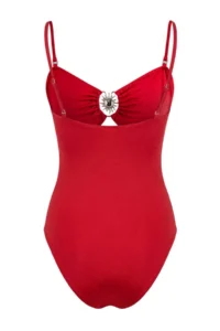 TRENDYOLMİLLA Red Cut Out Detailed Strapless Covered Regular Swimsuit - Image 6