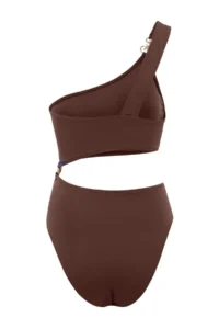TRENDYOLMİLLA Brown One Shoulder Casting with accessories Cut Out Detailed Regular Swimsuit - Image 4